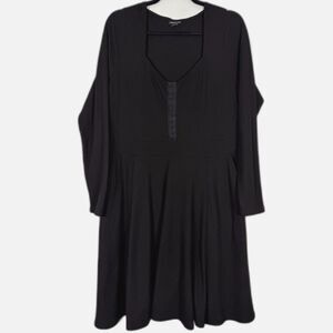 Torrid Black Fit Flare Dress Size 1 Plus Long Sleeve Stretch Knit Mini